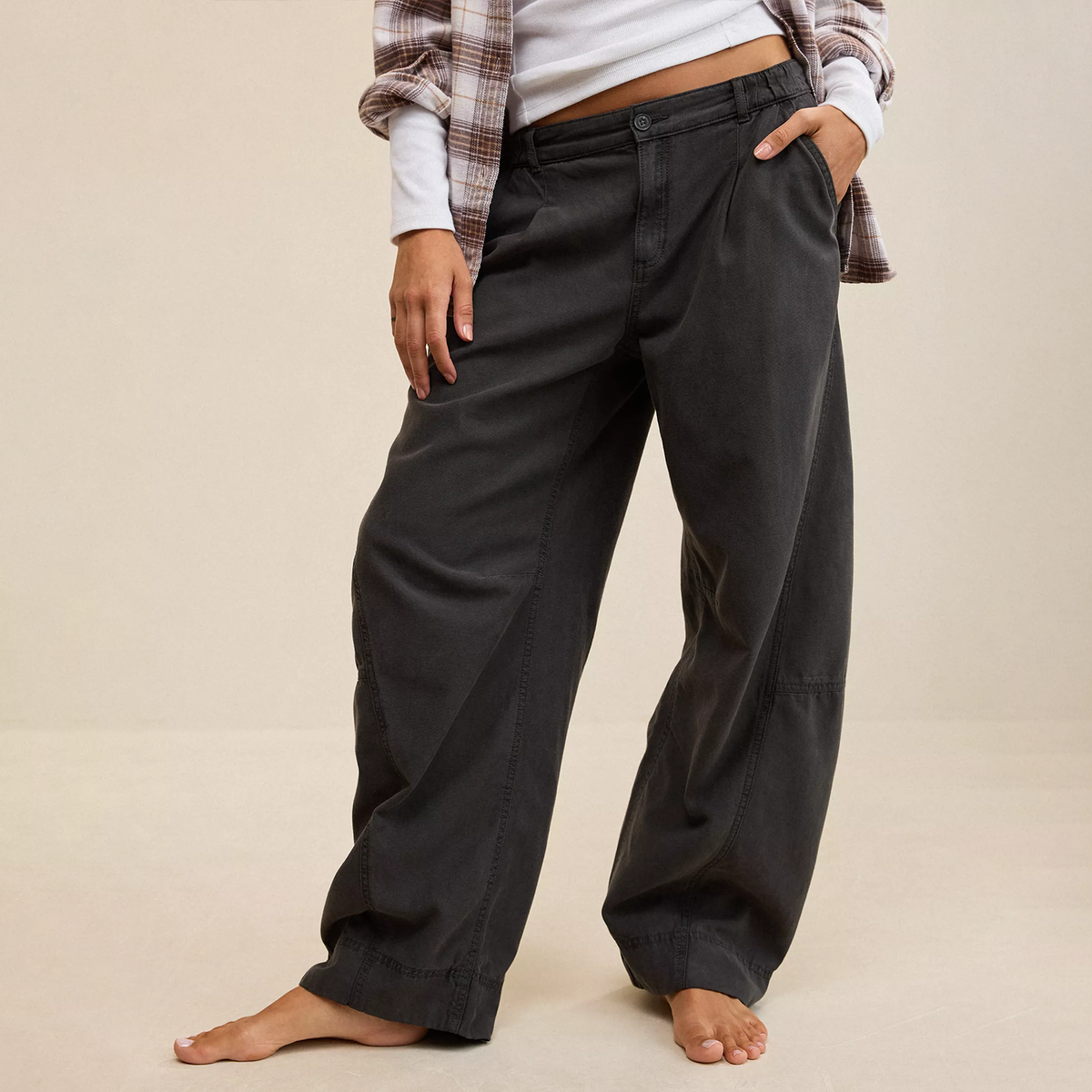 Trendy Balloon‑Fit Utility Woven Chino Pants Trousers